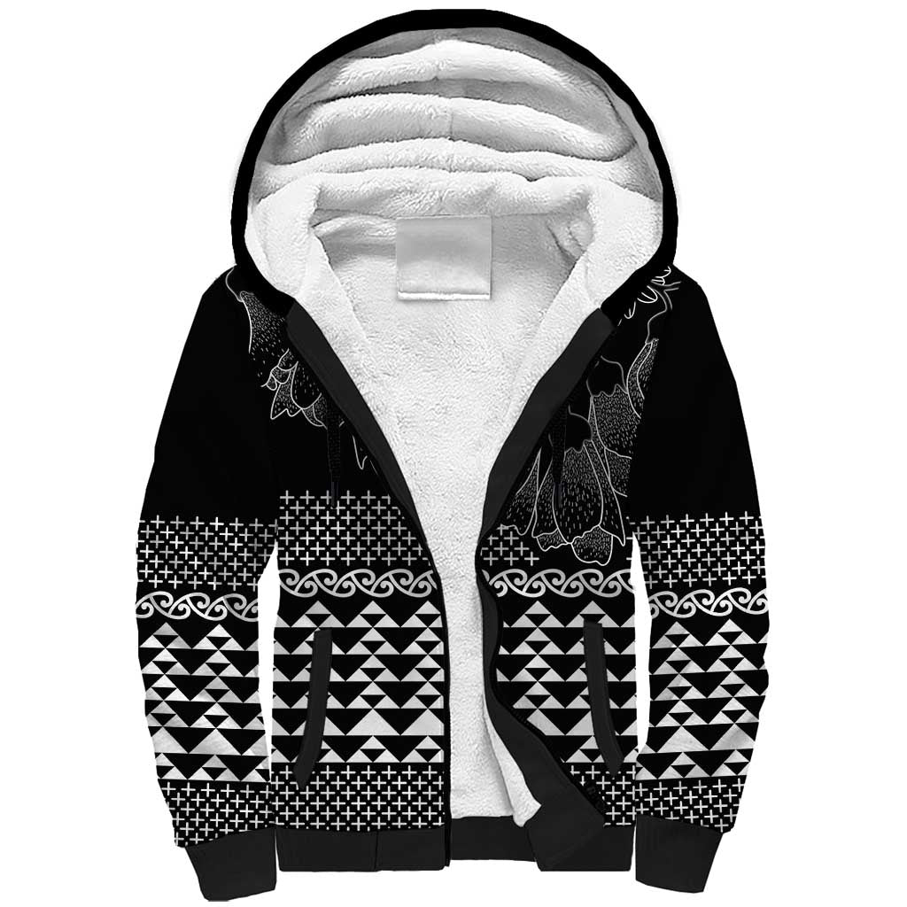 Black Taniko Kowhaiwhai Tukutuku Motif Sherpa Hoodie