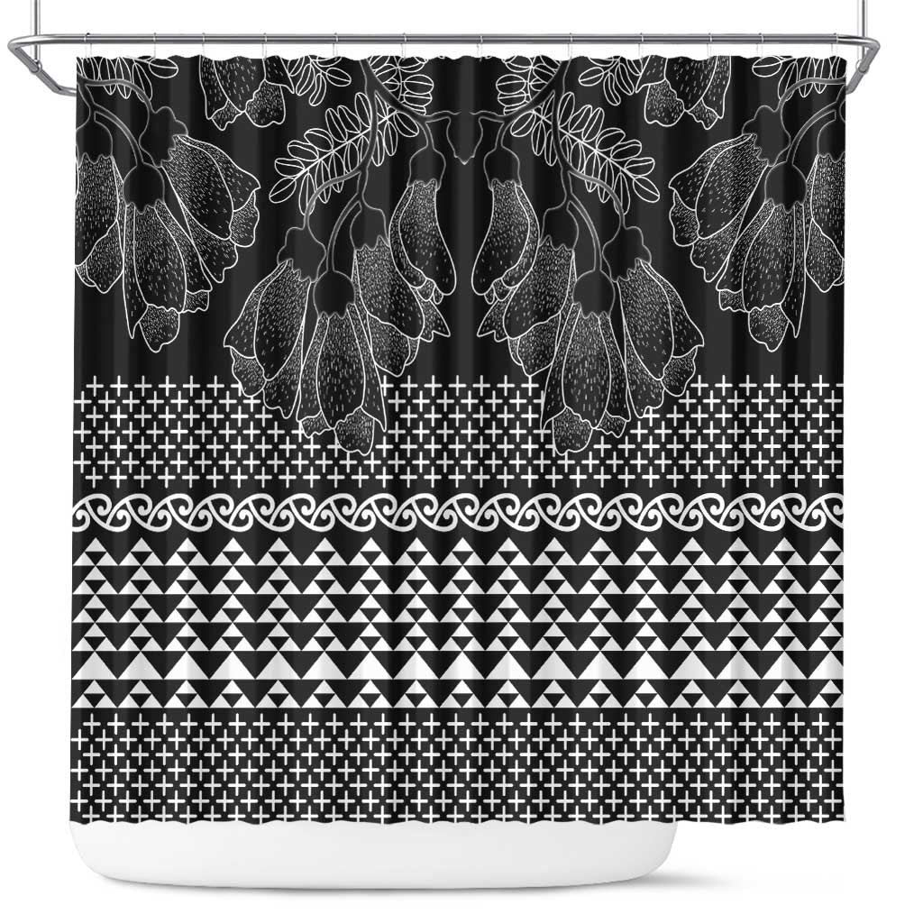 Black Taniko Kowhaiwhai Tukutuku Motif Shower Curtain
