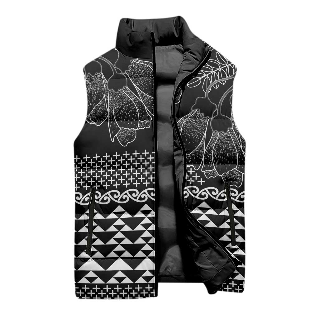 Black Taniko Kowhaiwhai Tukutuku Motif Sleeveless Puffer Jacket LT9 - Polynesian Pride