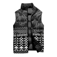 Black Taniko Kowhaiwhai Tukutuku Motif Sleeveless Puffer Jacket LT9 - Polynesian Pride