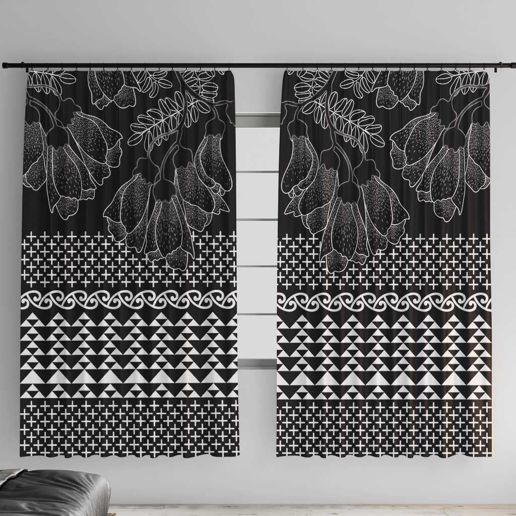 Black Taniko Kowhaiwhai Tukutuku Motif Window Curtain