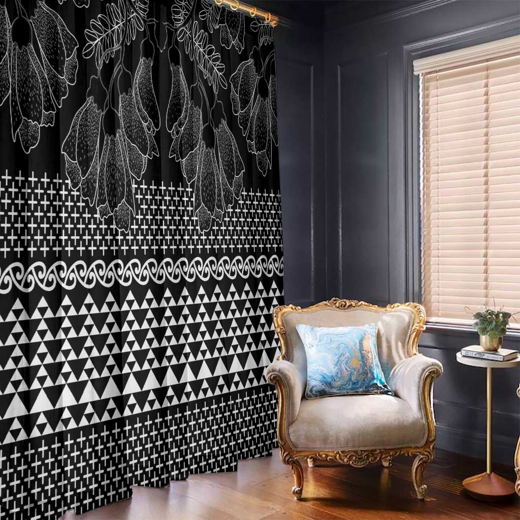 Black Taniko Kowhaiwhai Tukutuku Motif Window Curtain