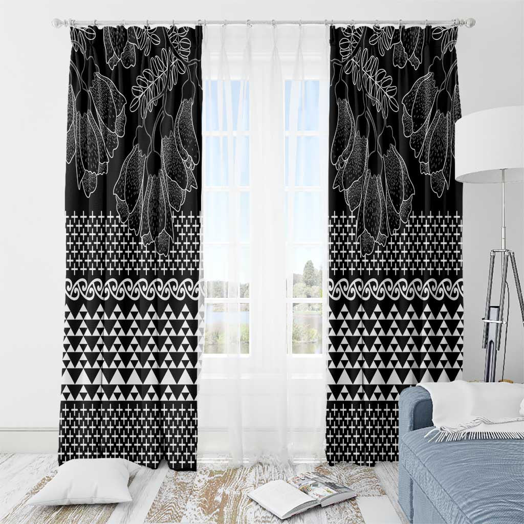 Black Taniko Kowhaiwhai Tukutuku Motif Window Curtain