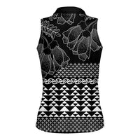 Black Taniko Kowhaiwhai Tukutuku Motif Women Sleeveless Polo Shirt LT9 - Polynesian Pride