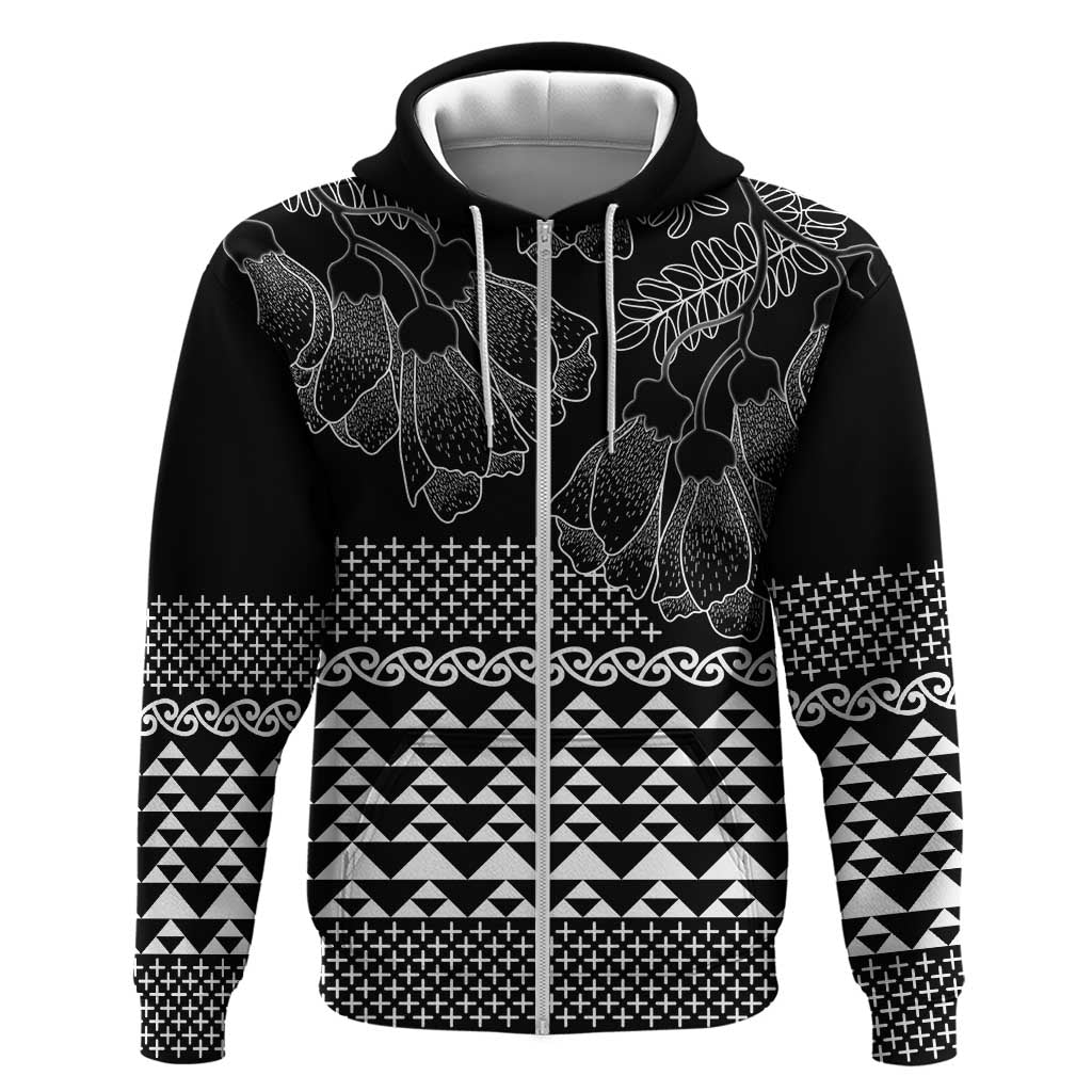 Black Taniko Kowhaiwhai Tukutuku Motif Zip Hoodie