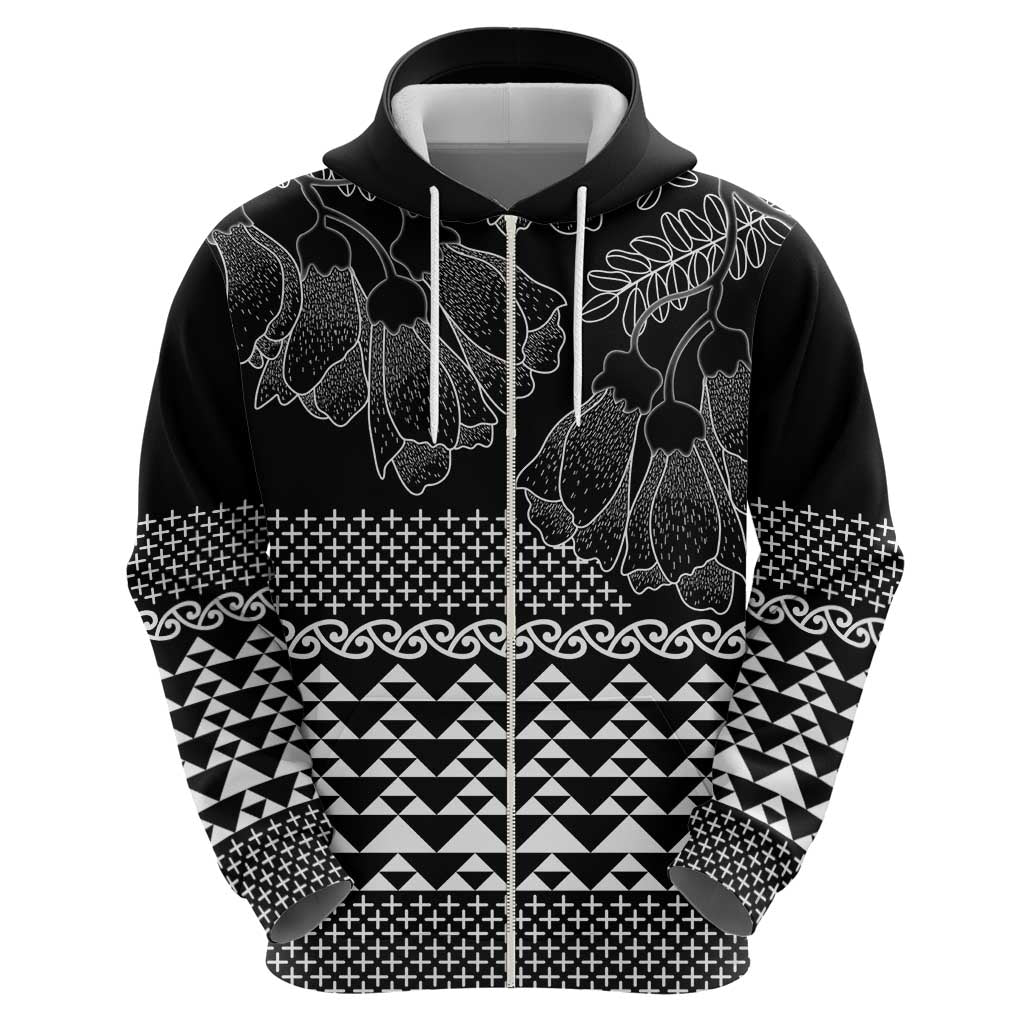 Black Taniko Kowhaiwhai Tukutuku Motif Zip Hoodie