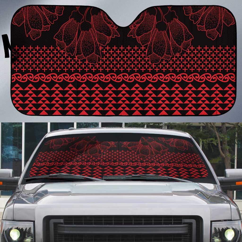 Red Taniko Kowhaiwhai Tukutuku Motif Auto Sun Shade - Polynesian Pride