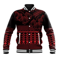 Red Taniko Kowhaiwhai Tukutuku Motif Baseball Jacket