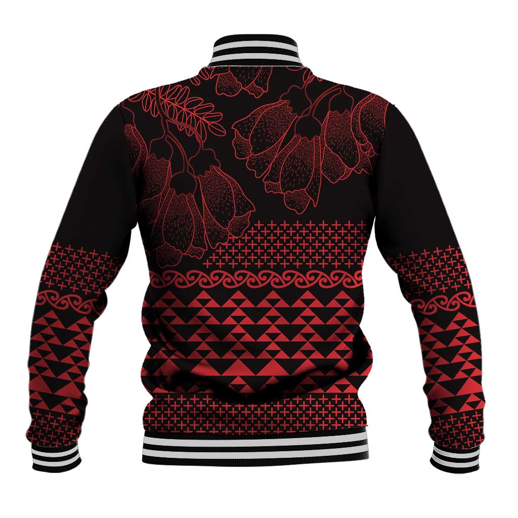 Red Taniko Kowhaiwhai Tukutuku Motif Baseball Jacket