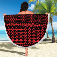 Red Taniko Kowhaiwhai Tukutuku Motif Beach Blanket