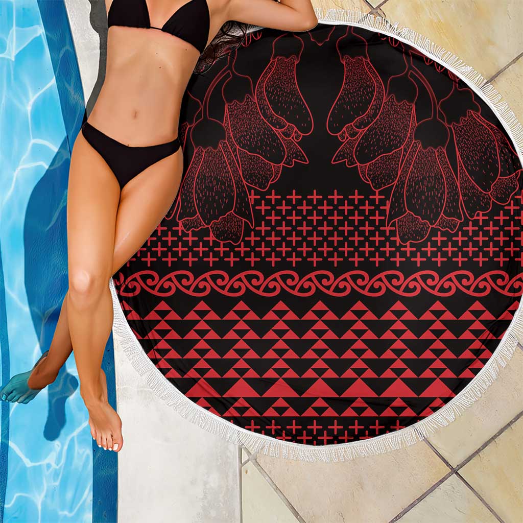 Red Taniko Kowhaiwhai Tukutuku Motif Beach Blanket