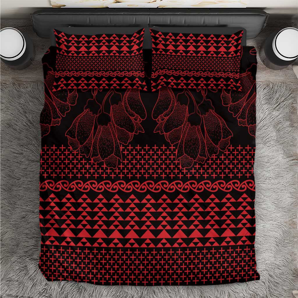 Red Taniko Kowhaiwhai Tukutuku Motif Bedding Set