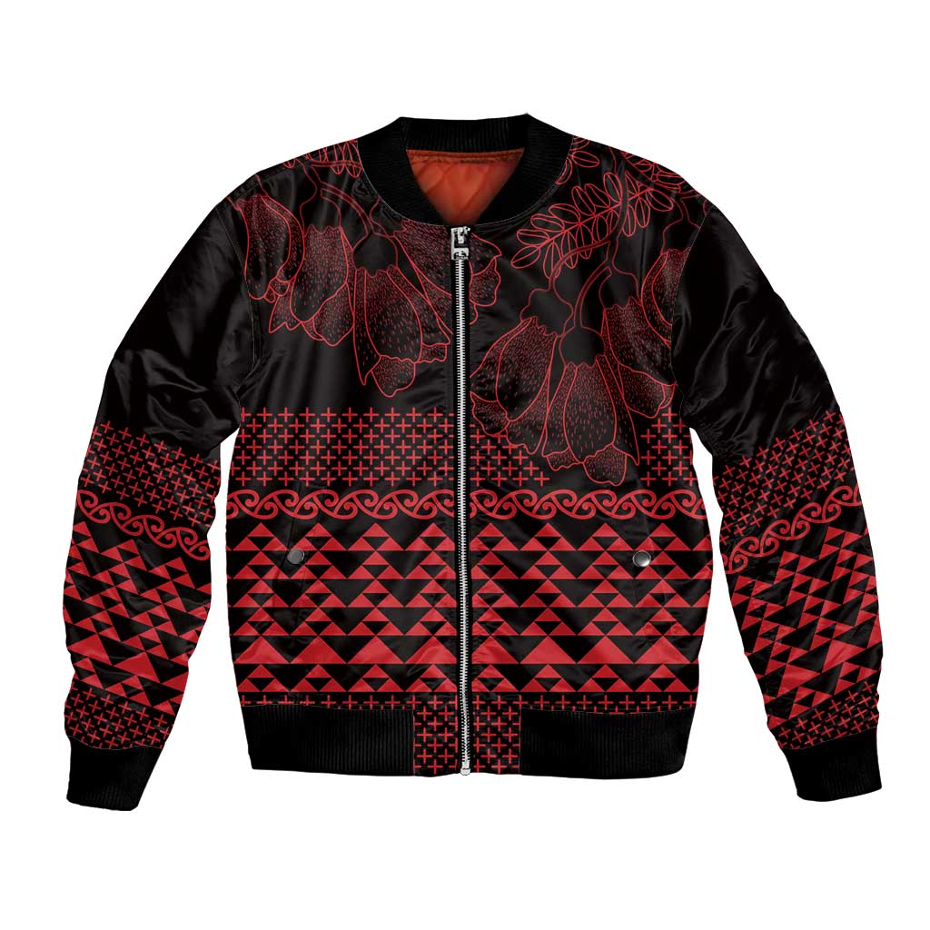Red Taniko Kowhaiwhai Tukutuku Motif Bomber Jacket LT9 Unisex Red - Polynesian Pride