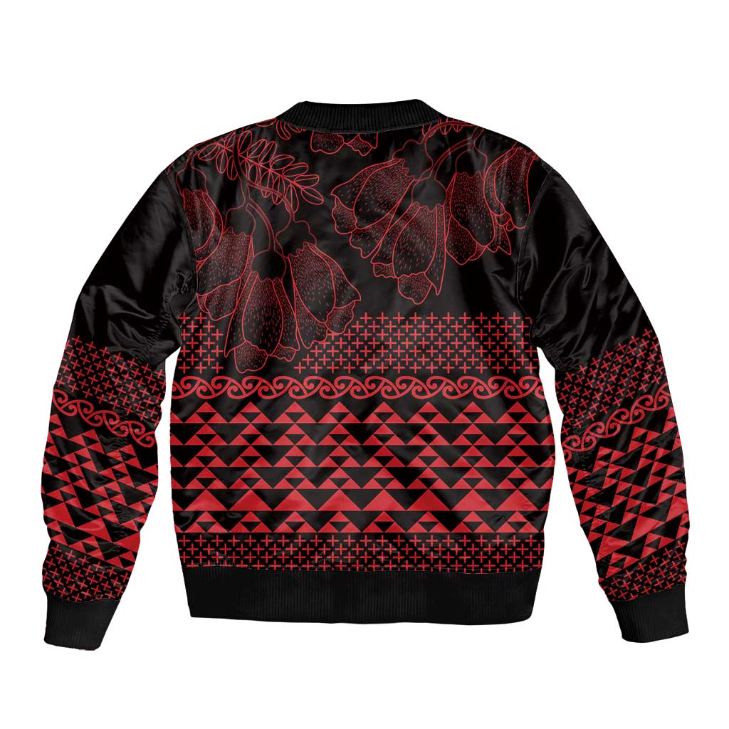 Red Taniko Kowhaiwhai Tukutuku Motif Bomber Jacket LT9 - Polynesian Pride