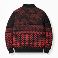 Red Taniko Kowhaiwhai Tukutuku Motif Bomber Puffer Jacket - Polynesian Pride