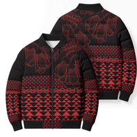 Red Taniko Kowhaiwhai Tukutuku Motif Bomber Puffer Jacket - Polynesian Pride
