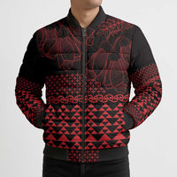 Red Taniko Kowhaiwhai Tukutuku Motif Bomber Puffer Jacket - Polynesian Pride