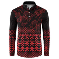Red Taniko Kowhaiwhai Tukutuku Motif Button Sweatshirt