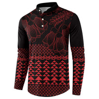 Red Taniko Kowhaiwhai Tukutuku Motif Button Sweatshirt