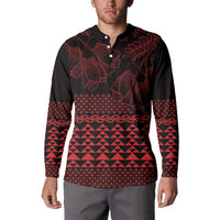 Red Taniko Kowhaiwhai Tukutuku Motif Button Sweatshirt