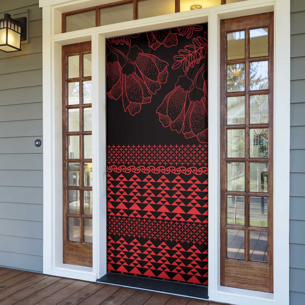 Red Taniko Kowhaiwhai Tukutuku Motif Door Cover - Polynesian Pride