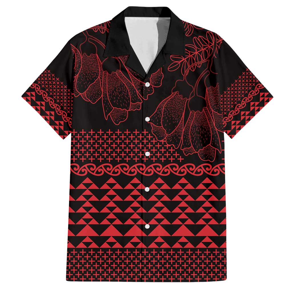 Red Taniko Kowhaiwhai Tukutuku Motif Family Matching Long Sleeve Bodycon Dress and Hawaiian Shirt LT9 Dad's Shirt - Short Sleeve Red - Polynesian Pride
