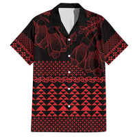 Red Taniko Kowhaiwhai Tukutuku Motif Family Matching Long Sleeve Bodycon Dress and Hawaiian Shirt LT9 Dad's Shirt - Short Sleeve Red - Polynesian Pride