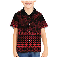 Red Taniko Kowhaiwhai Tukutuku Motif Family Matching Mermaid Dress and Hawaiian Shirt LT9 Son's Shirt Red - Polynesian Pride
