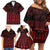 Red Taniko Kowhaiwhai Tukutuku Motif Family Matching Off Shoulder Short Dress and Hawaiian Shirt