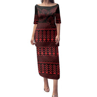 Red Taniko Kowhaiwhai Tukutuku Motif Family Matching Puletasi and Hawaiian Shirt LT9 Mom's Dress Red - Polynesian Pride