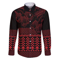 Red Taniko Kowhaiwhai Tukutuku Motif Family Matching Tank Maxi Dress and Hawaiian Shirt LT9 Dad's Shirt - Long Sleeve Red - Polynesian Pride