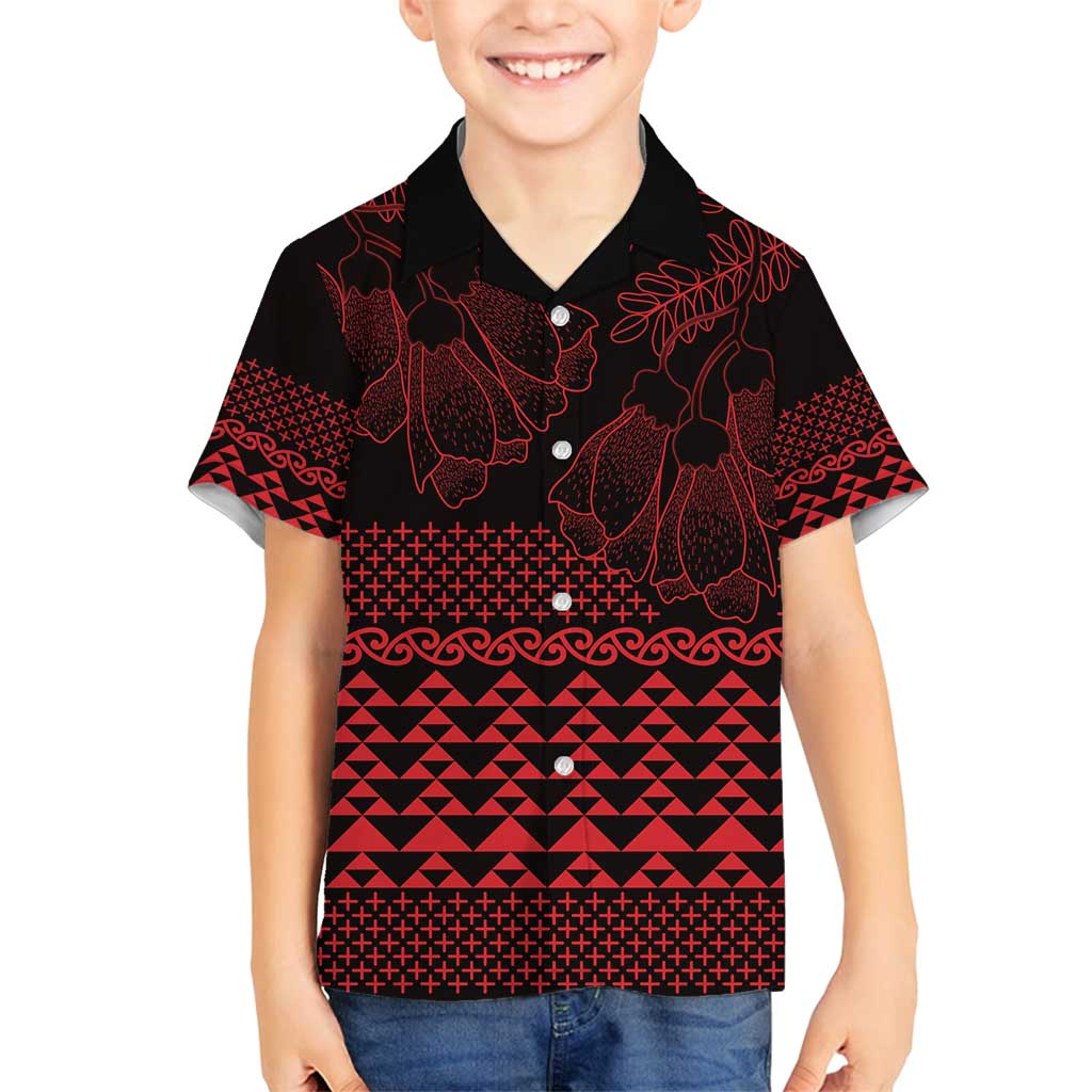 Red Taniko Kowhaiwhai Tukutuku Motif Family Matching Tank Maxi Dress and Hawaiian Shirt LT9 Son's Shirt Red - Polynesian Pride