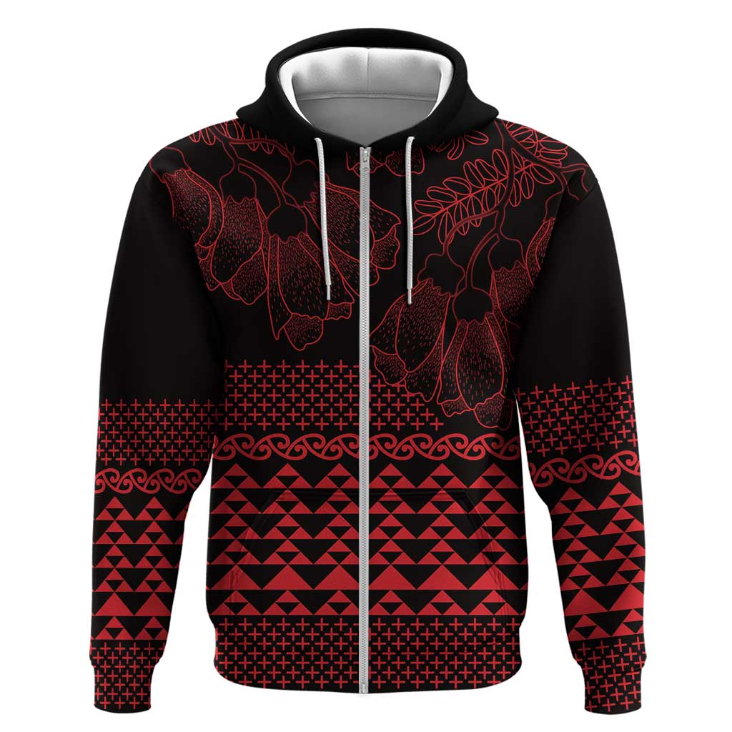 Red Taniko Kowhaiwhai Tukutuku Motif Hoodie