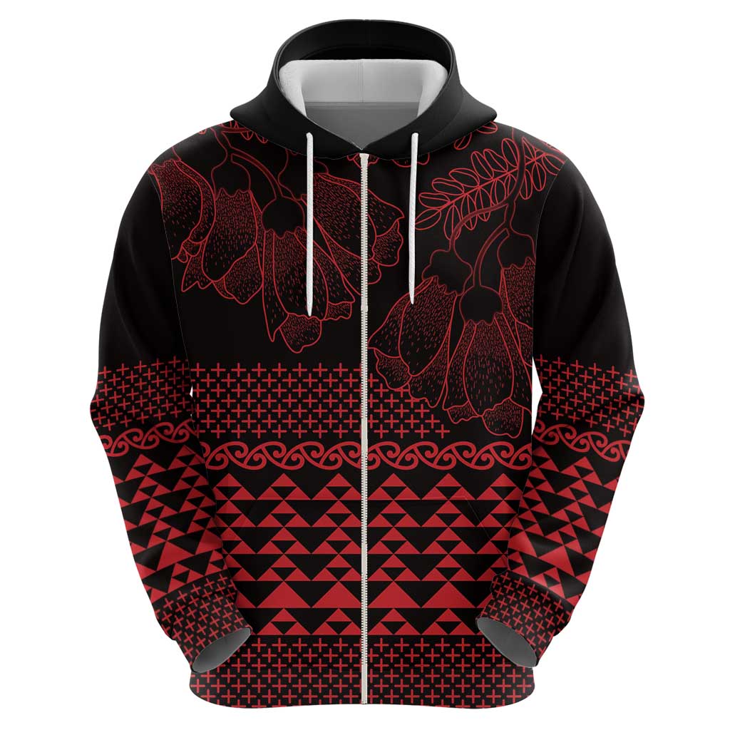 Red Taniko Kowhaiwhai Tukutuku Motif Hoodie