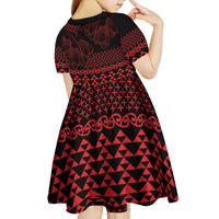 Red Taniko Kowhaiwhai Tukutuku Motif Kid Short Sleeve Dress