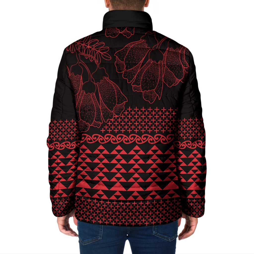 Red Taniko Kowhaiwhai Tukutuku Motif Padded Jacket - Polynesian Pride
