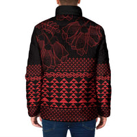 Red Taniko Kowhaiwhai Tukutuku Motif Padded Jacket - Polynesian Pride