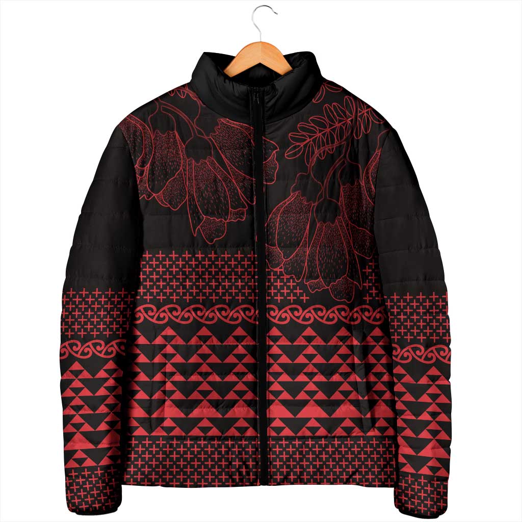 Red Taniko Kowhaiwhai Tukutuku Motif Padded Jacket - Polynesian Pride