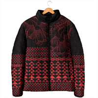Red Taniko Kowhaiwhai Tukutuku Motif Padded Jacket - Polynesian Pride