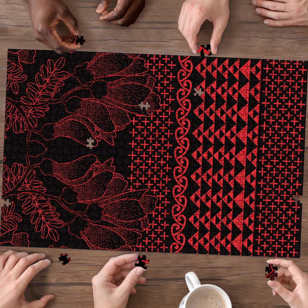 Red Taniko Kowhaiwhai Tukutuku Motif Puzzle - Polynesian Pride