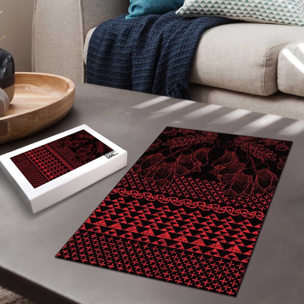 Red Taniko Kowhaiwhai Tukutuku Motif Puzzle - Polynesian Pride