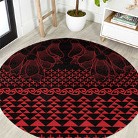 Red Taniko Kowhaiwhai Tukutuku Motif Round Carpet