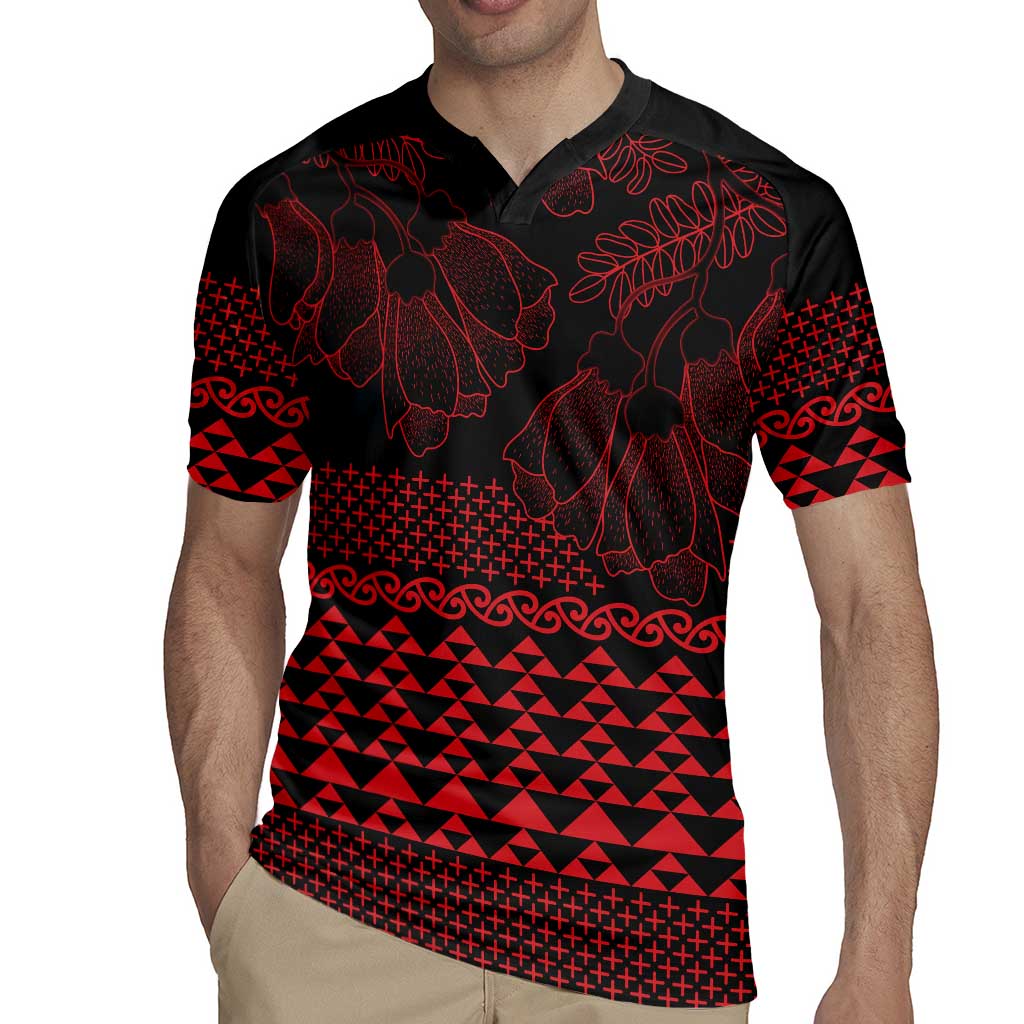 Red Taniko Kowhaiwhai Tukutuku Motif Rugby Jersey