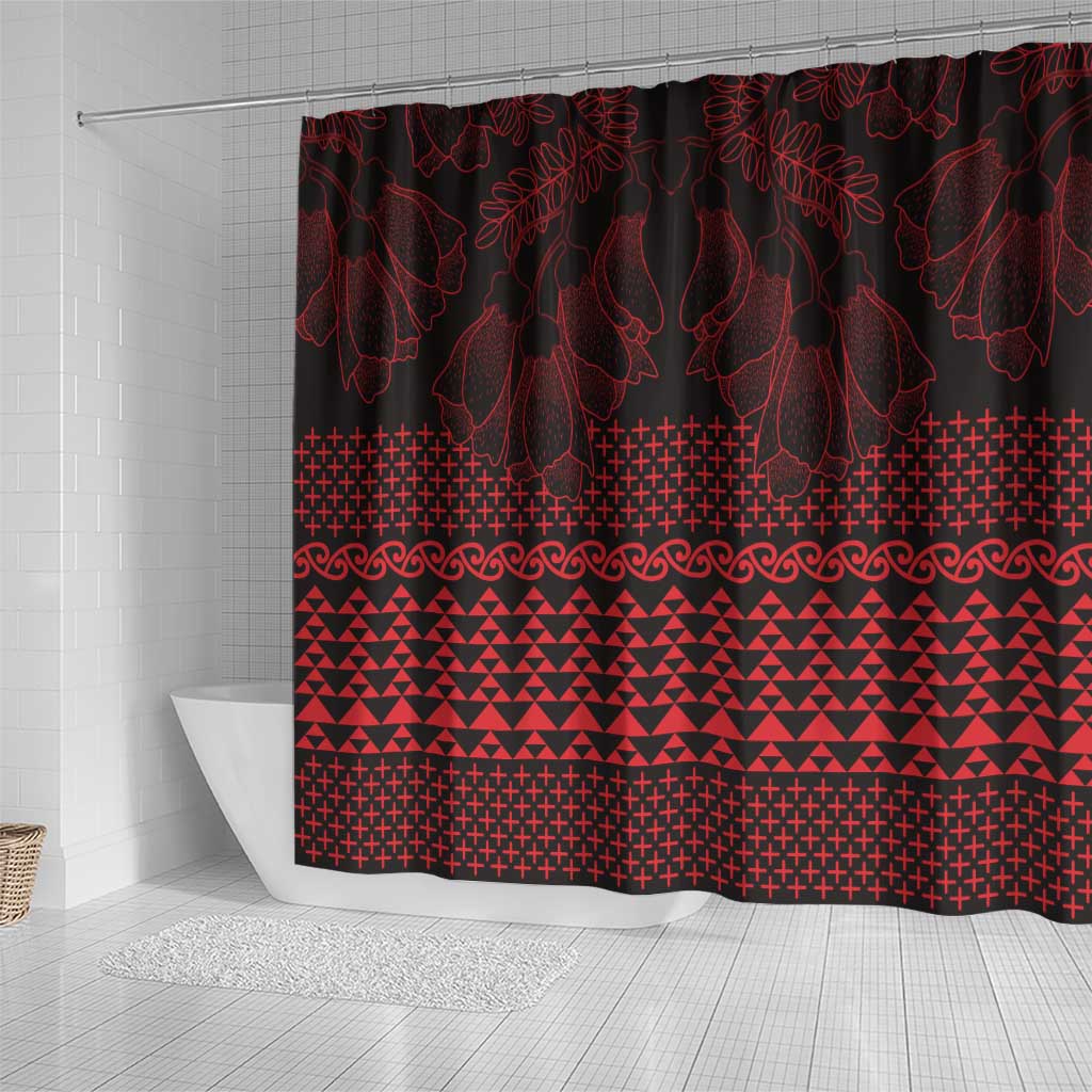 Red Taniko Kowhaiwhai Tukutuku Motif Shower Curtain