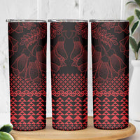Red Taniko Kowhaiwhai Tukutuku Motif Skinny Tumbler LT9 - Polynesian Pride
