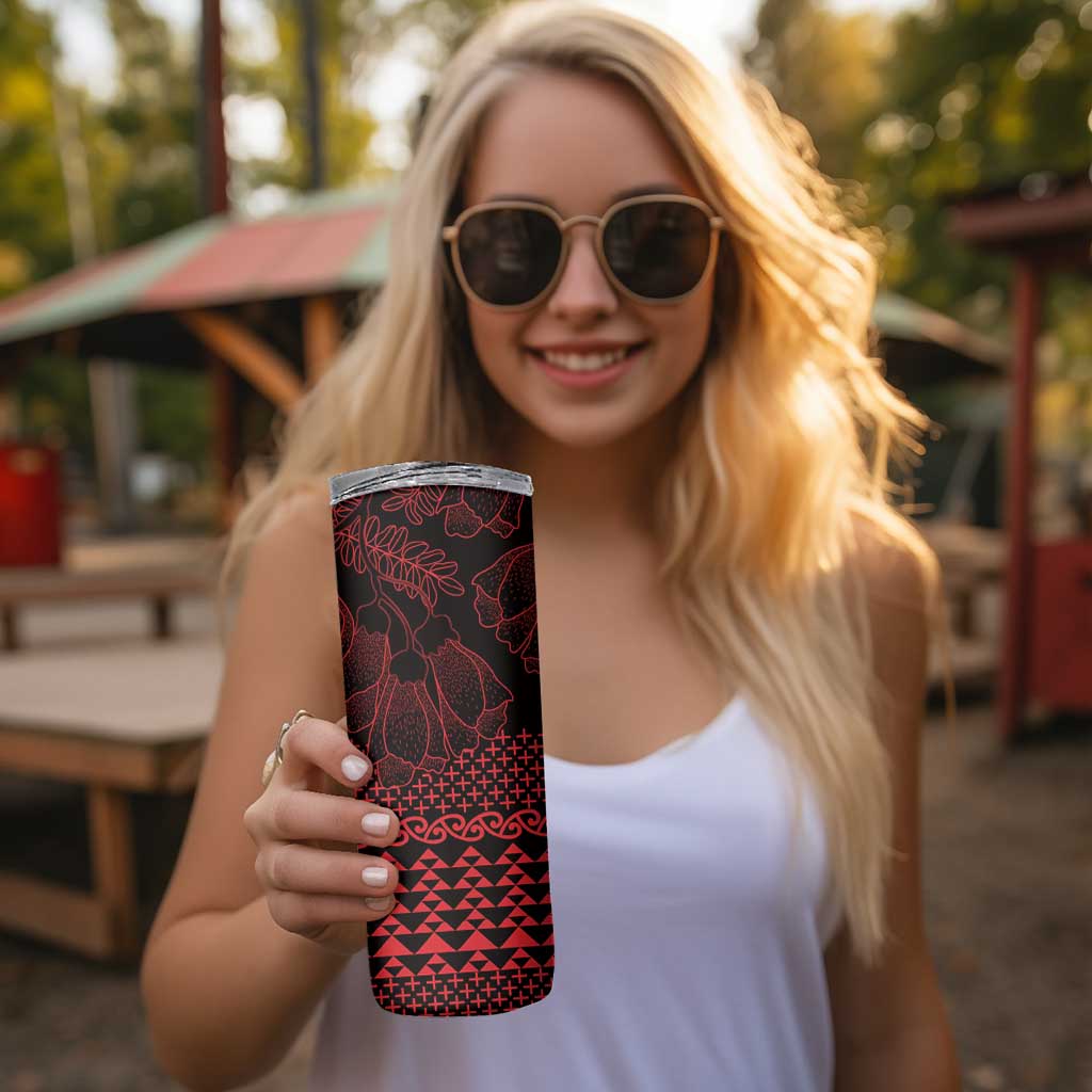 Red Taniko Kowhaiwhai Tukutuku Motif Skinny Tumbler LT9 - Polynesian Pride