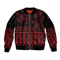 Red Taniko Kowhaiwhai Tukutuku Motif Sleeve Zip Bomber Jacket LT9 Unisex Red - Polynesian Pride