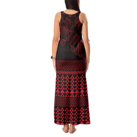 Red Taniko Kowhaiwhai Tukutuku Motif Tank Maxi Dress
