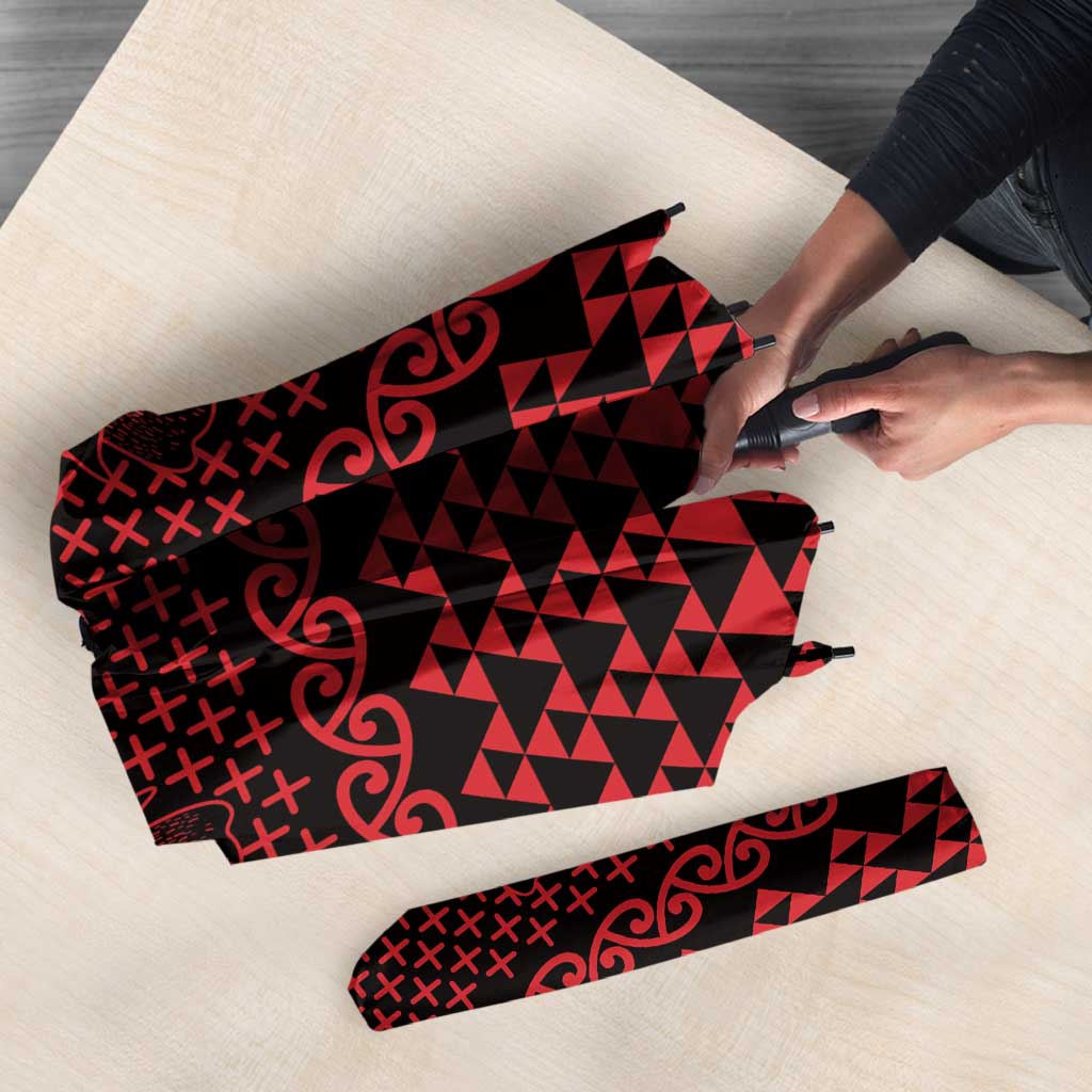 Red Taniko Kowhaiwhai Tukutuku Motif Umbrella - Polynesian Pride