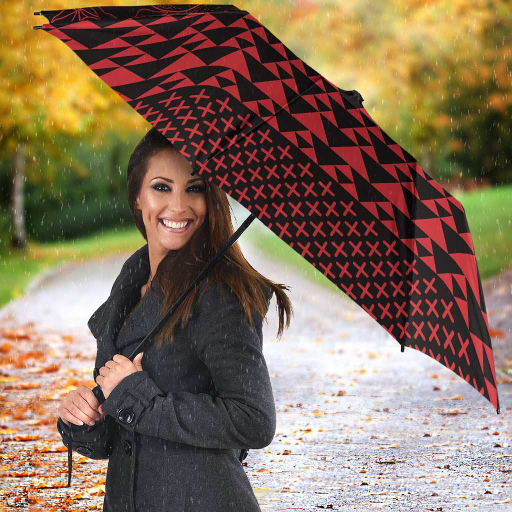 Red Taniko Kowhaiwhai Tukutuku Motif Umbrella - Polynesian Pride